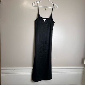 H&M Black Silky Satin Maxi Slip Dress Adjustable Spaghetti Straps Size 4, NWOT